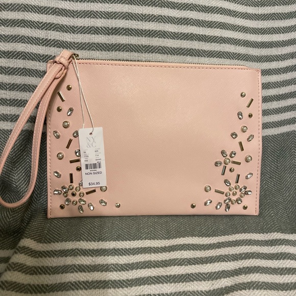 New York & Company Handbags - New York & Company NWT Pink Wristlet with Bejewled Gems